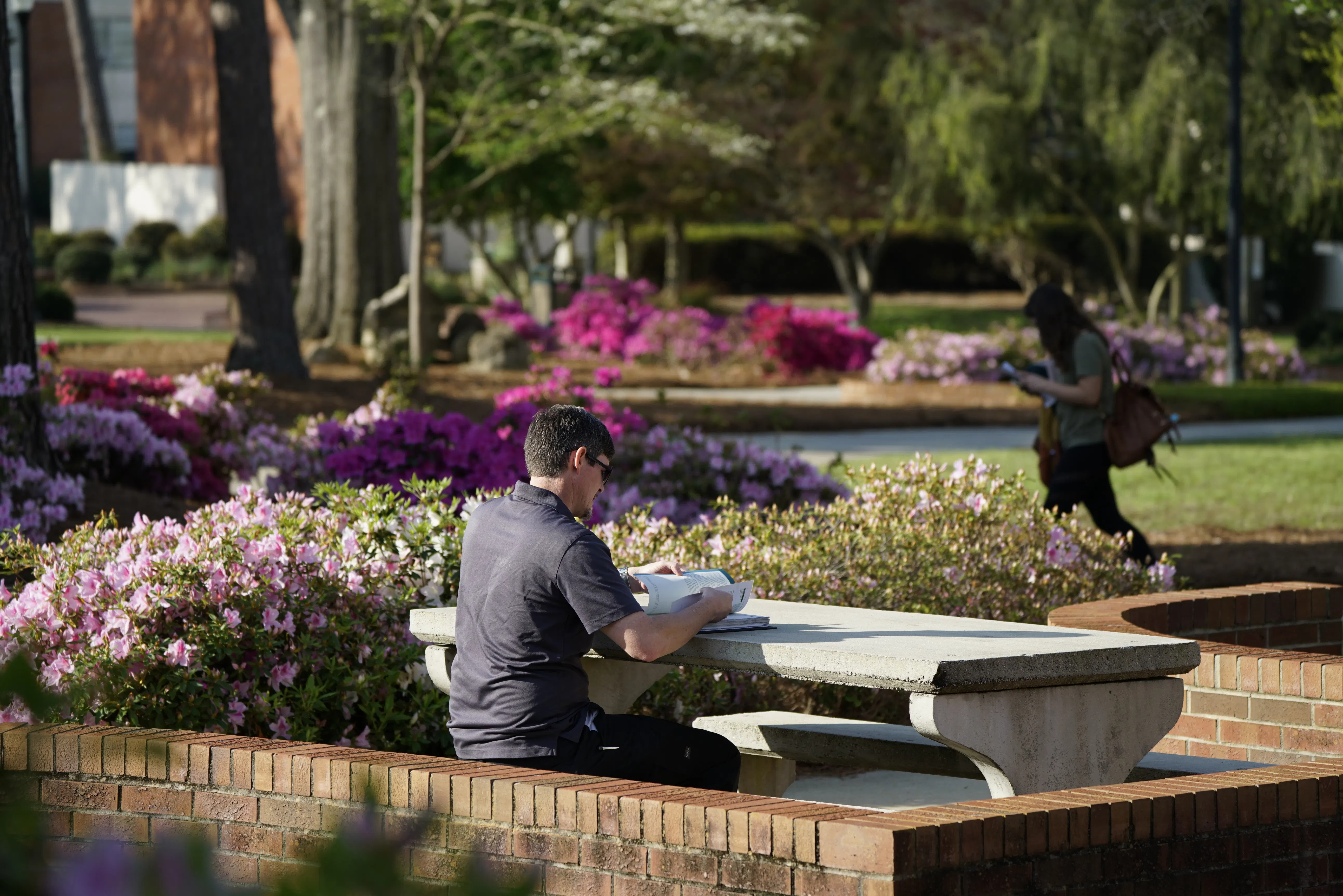 student outside on campus