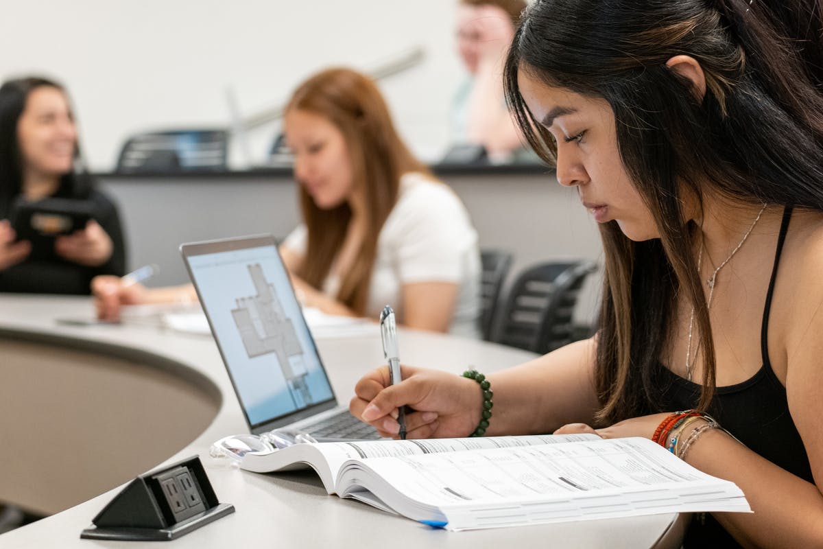 Aims students working in class