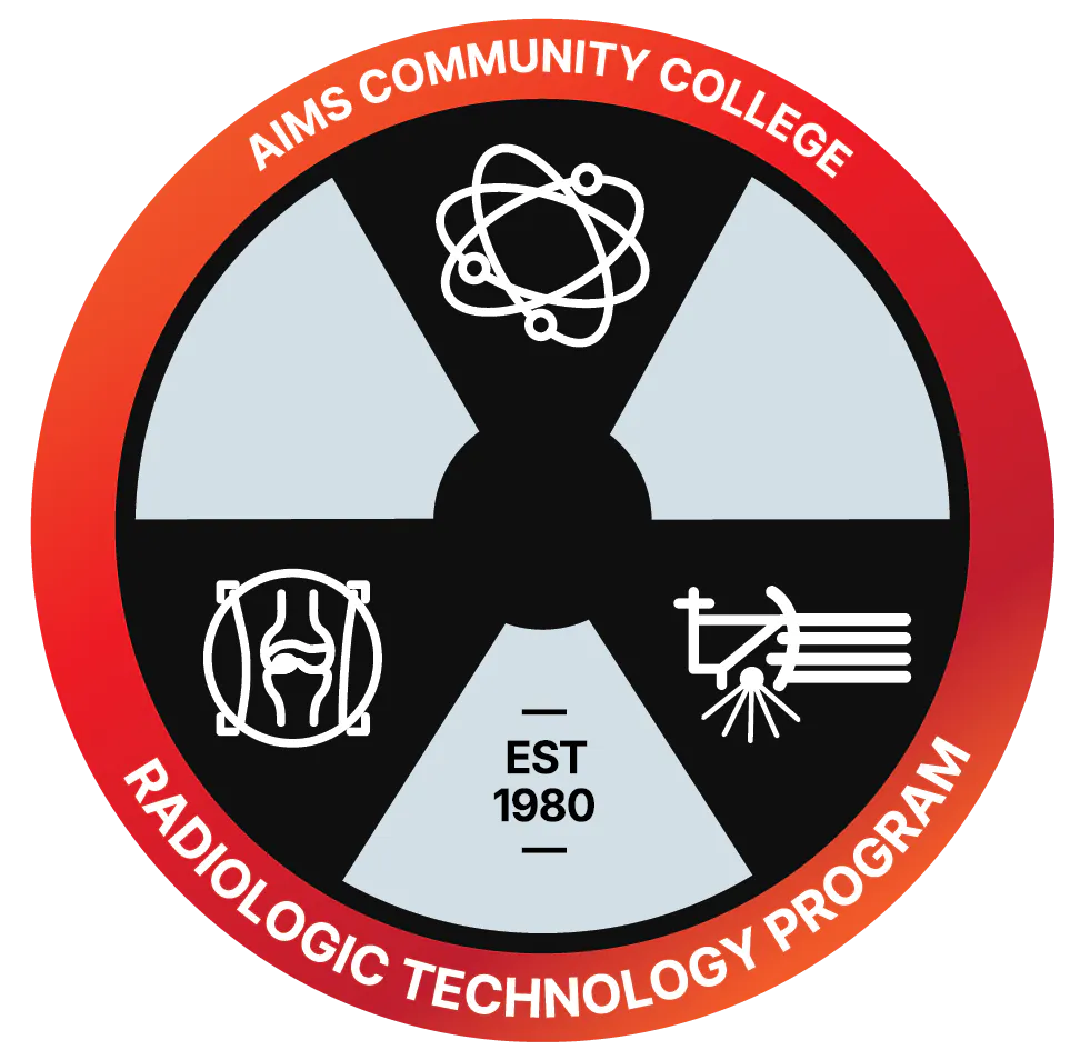 A patch that reads Aims Community College, Radiologic Technology Program, established 1980