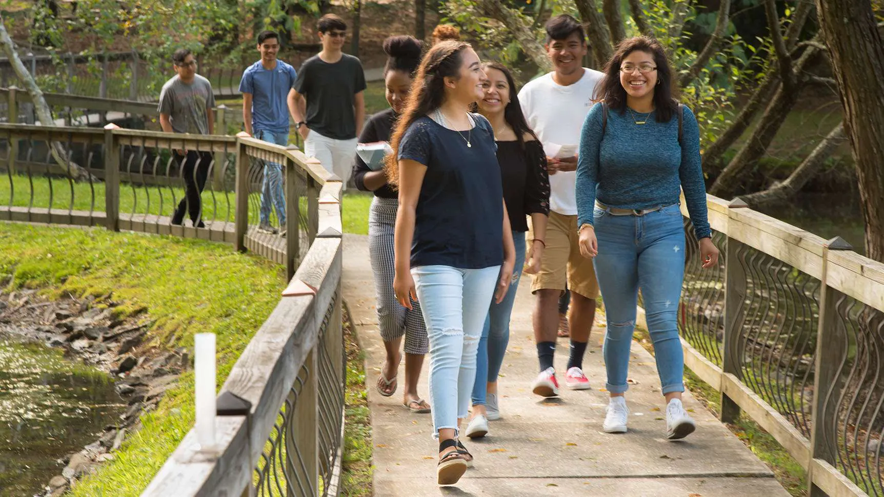 Students touring the Henderson County campus.