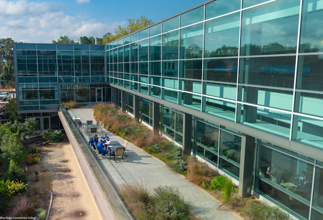 Aerial view of the Health Sciences Center in downtown Hendersonville.