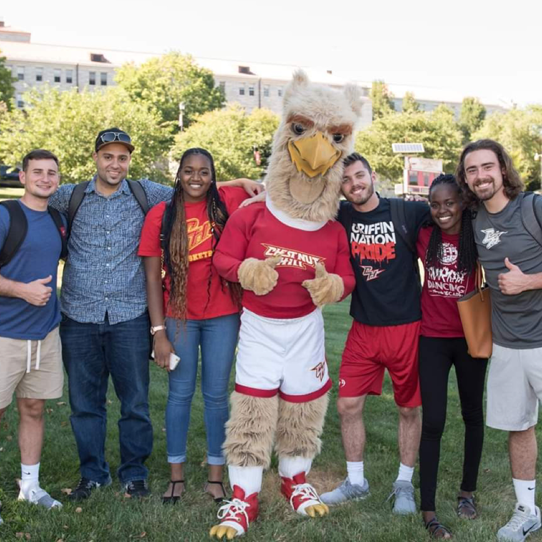 Students in group with mascot