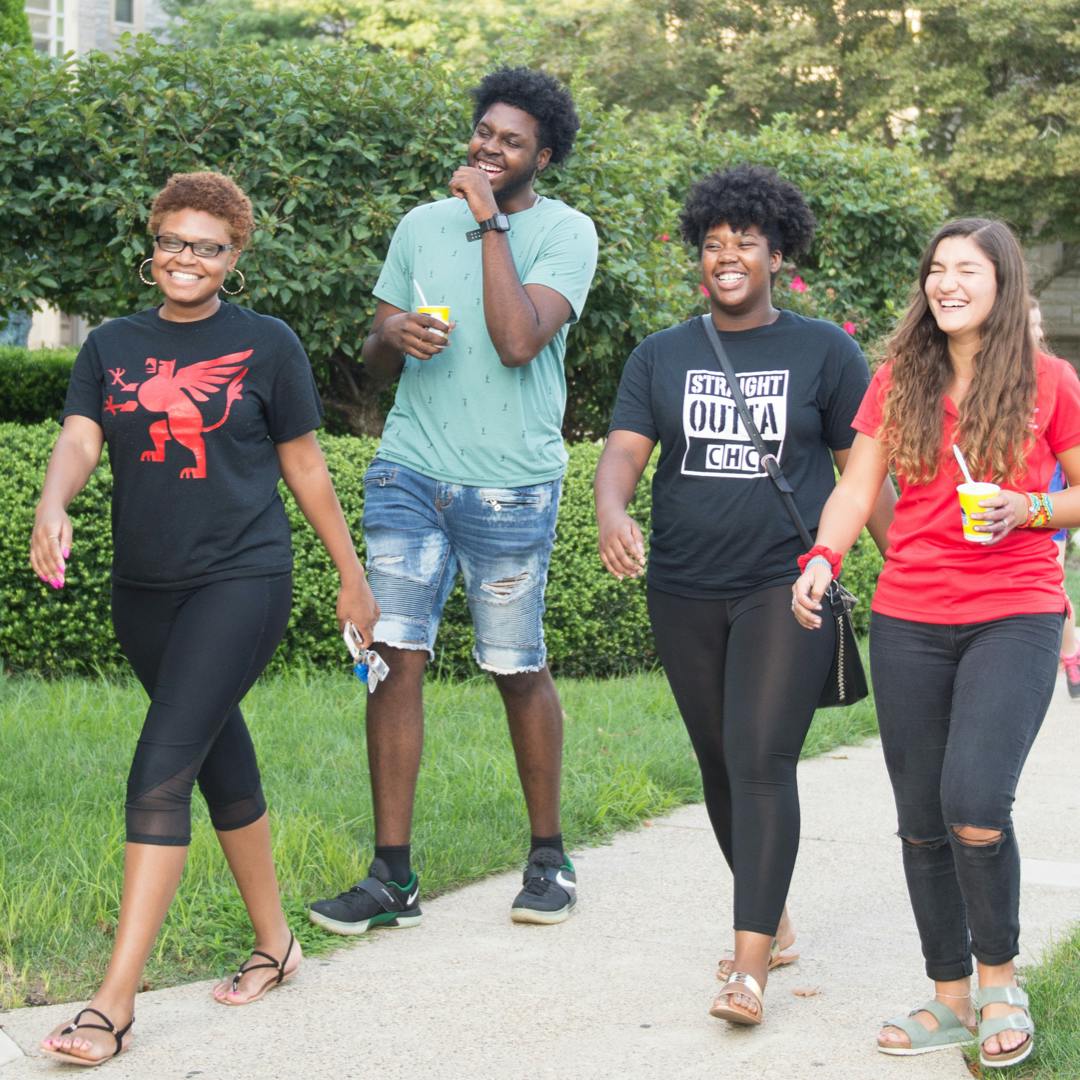 Students in group on campus