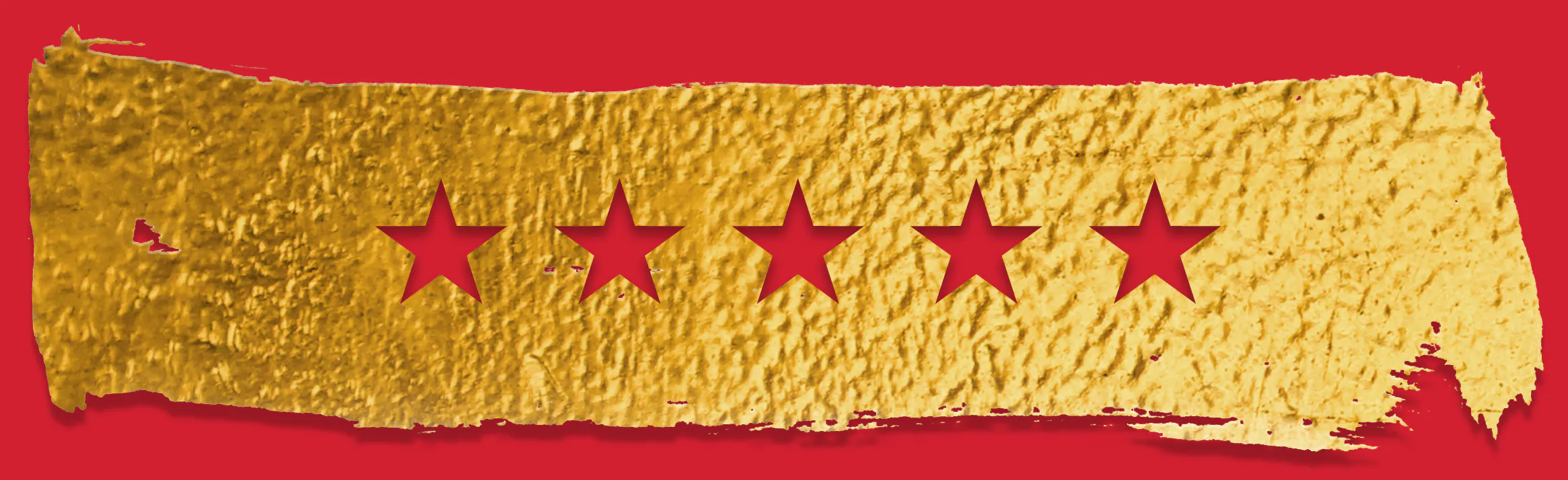 A golden paint brushstroke with 5 stars on it.