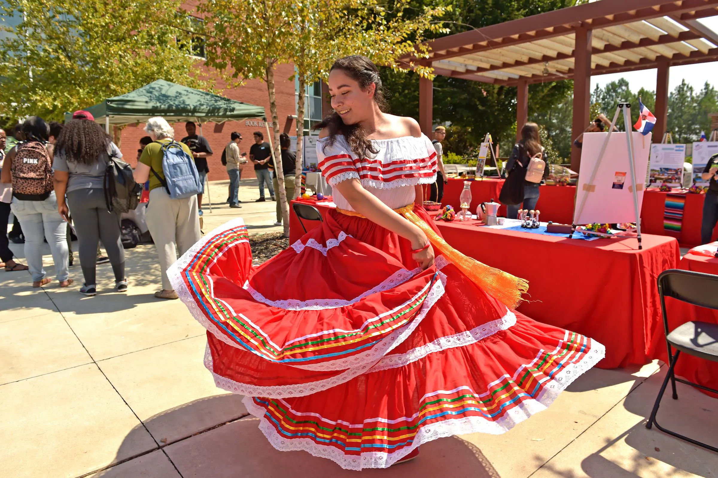 woman dancing red dress