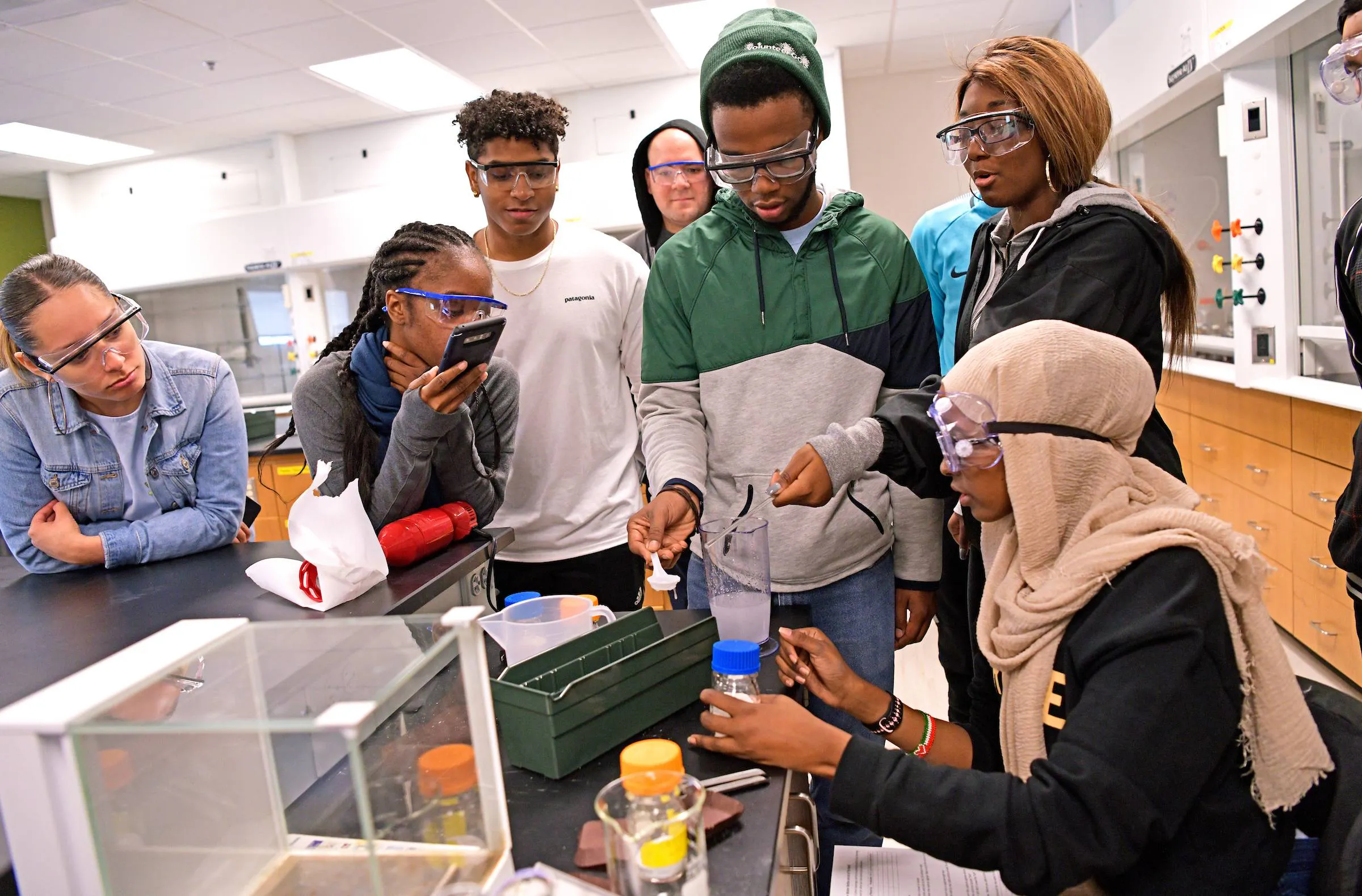 students working in a science lab