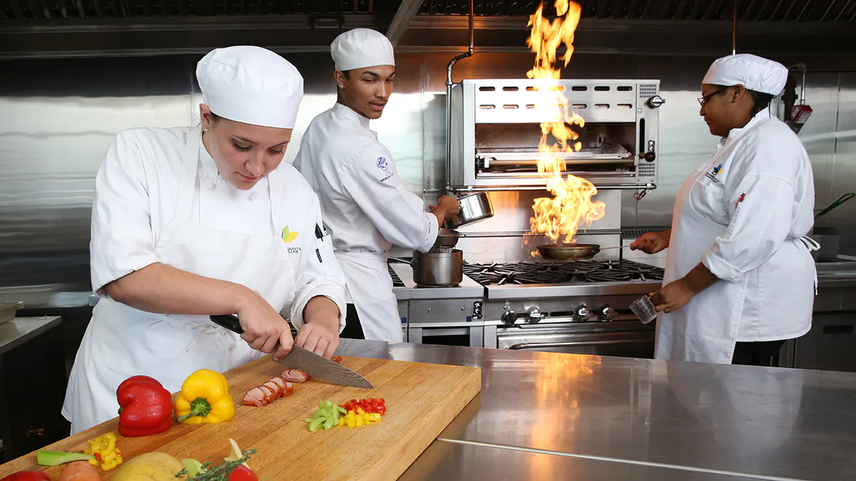 Chef Apprenticeship students prepare a meal in one of JCCC's kitchens.