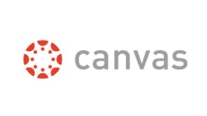 This image is a picture of Canvas LMS logo. It shows a red dotted circle to the left of the text. The text says CANVAS.  