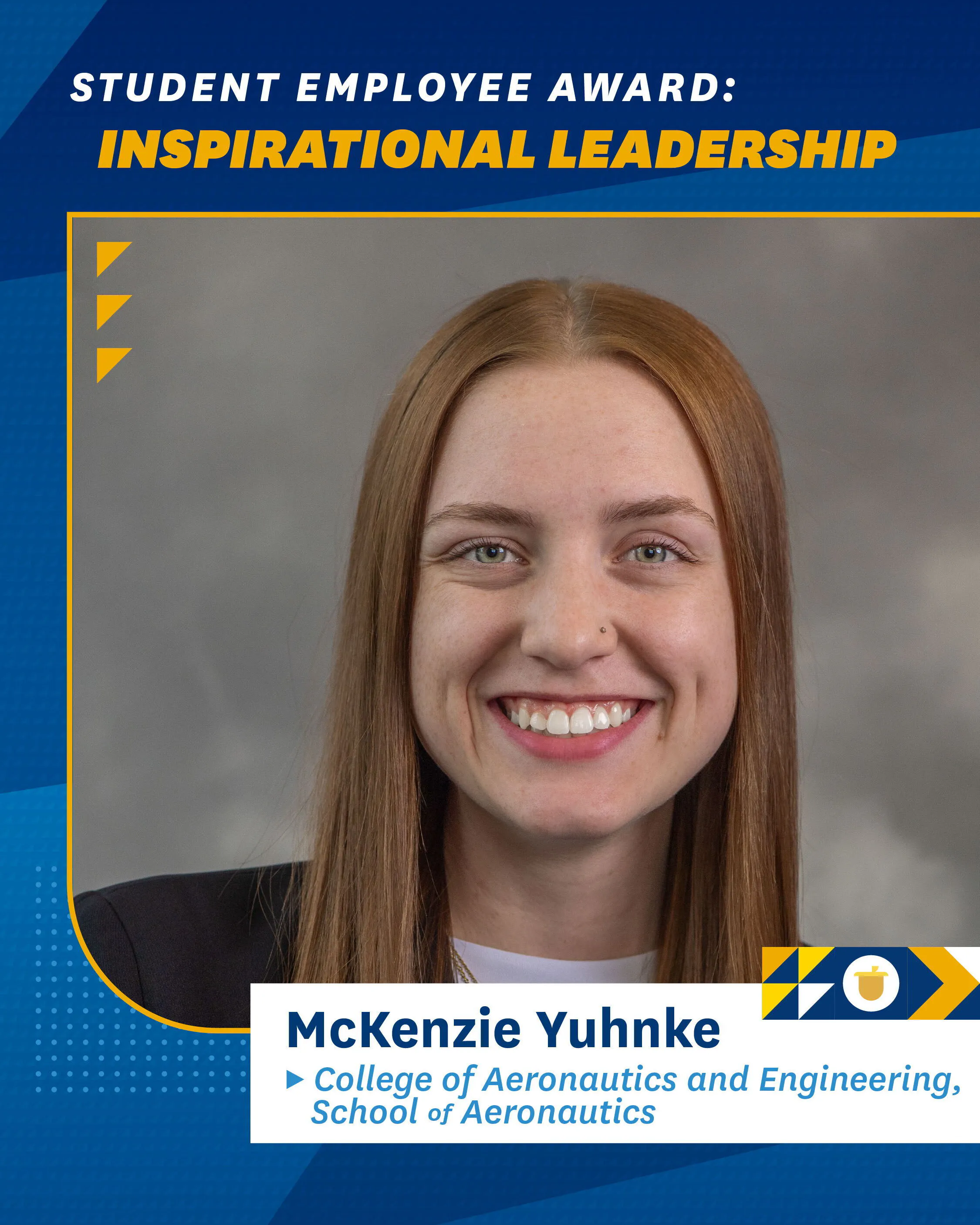 CAE student McKenzie Yuhnke wins the student employee Inspirational Leadership Award.