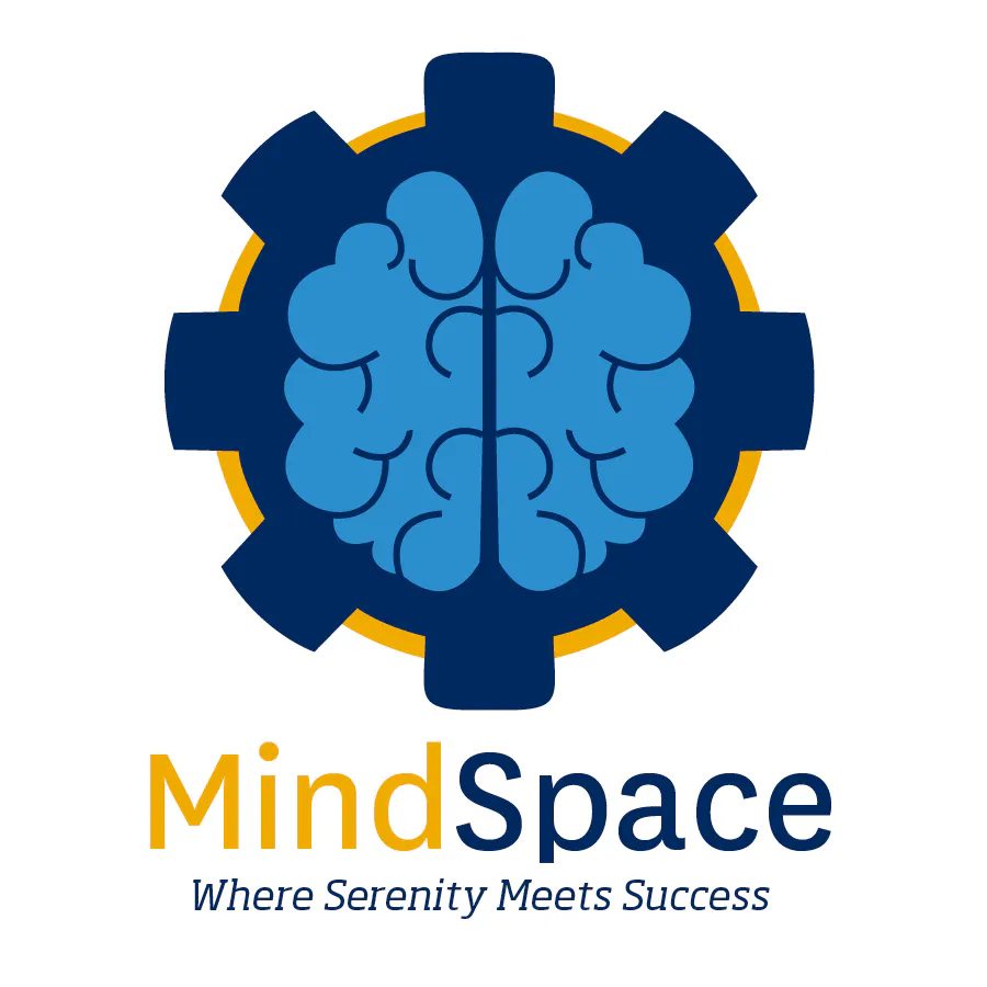 MindSpace logo in Kent State colors created with a brain inside a gear.