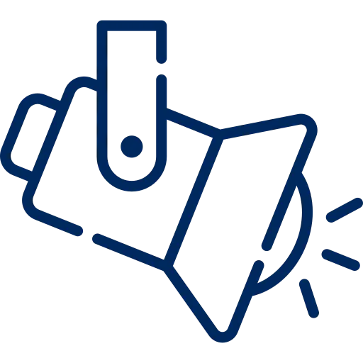 Dark blue line drawing of a spotlight