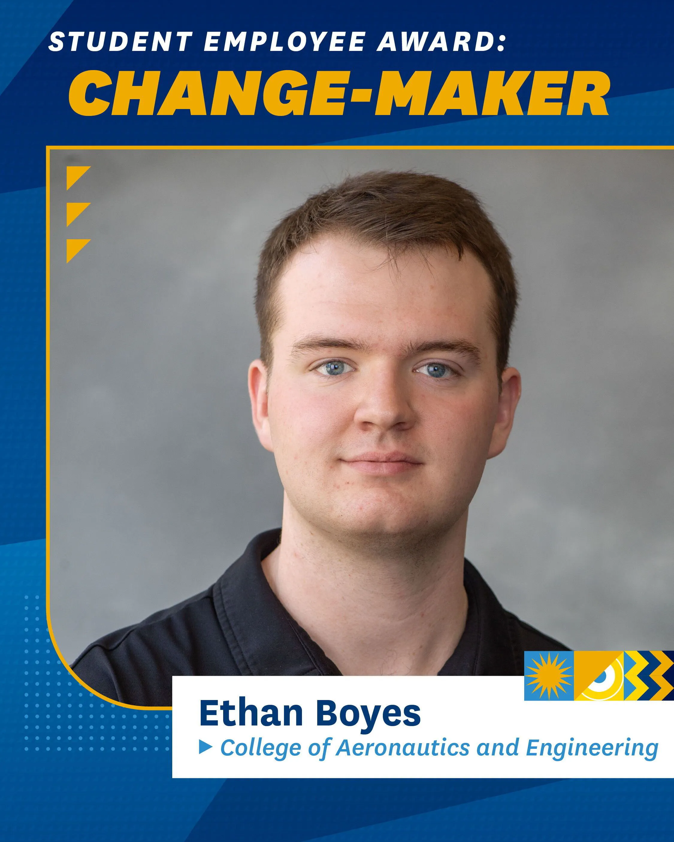 CAE student Ethan Boyes wins the student employee Change-Maker Award.