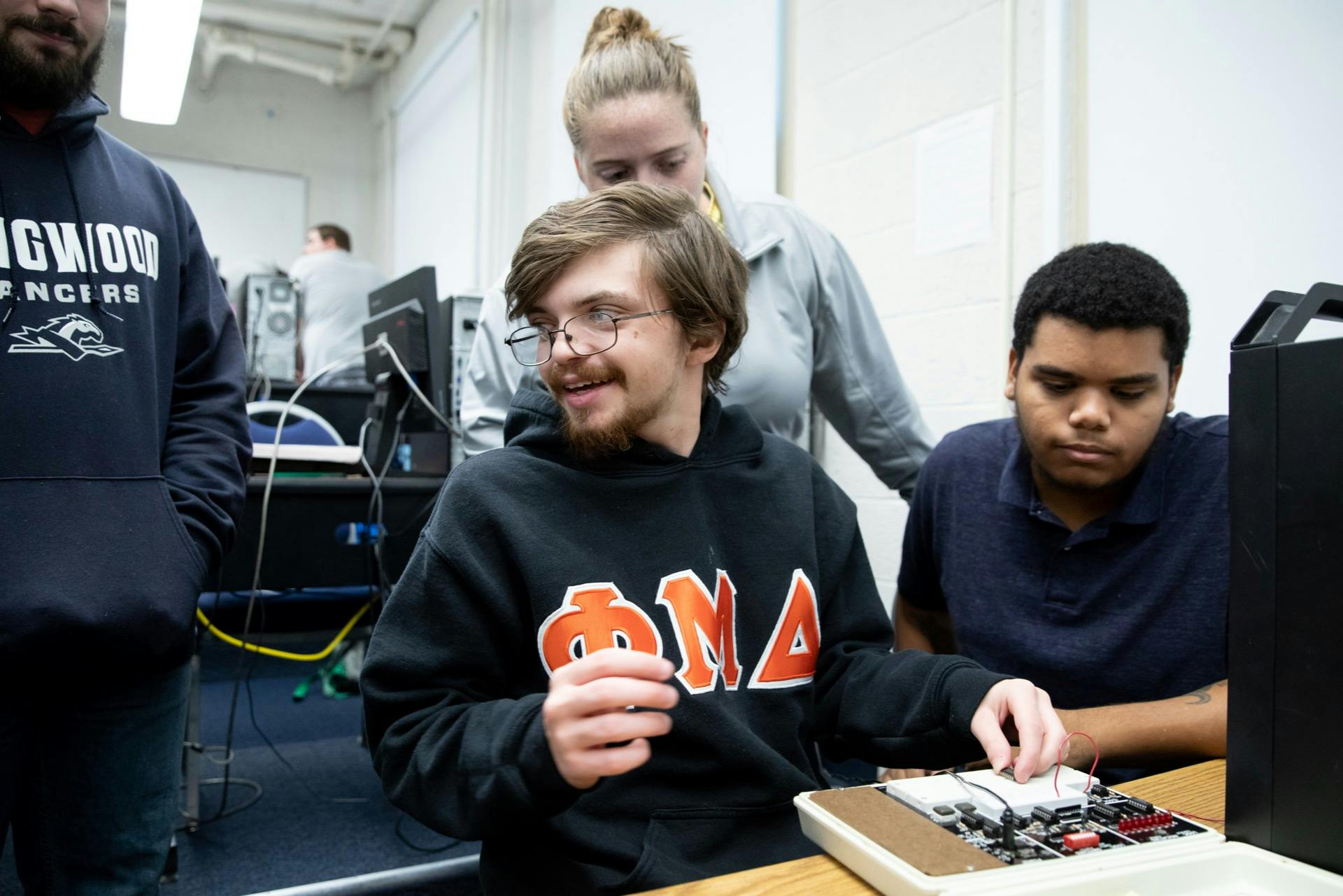 students working with wires