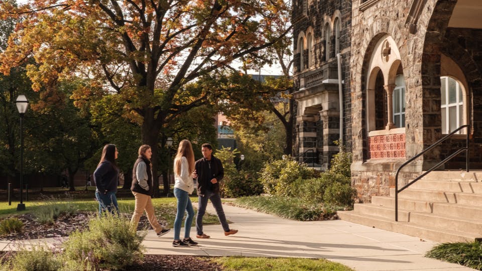 Students walking on campus