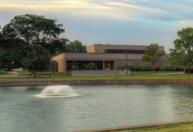 Exterior photo of campus lake