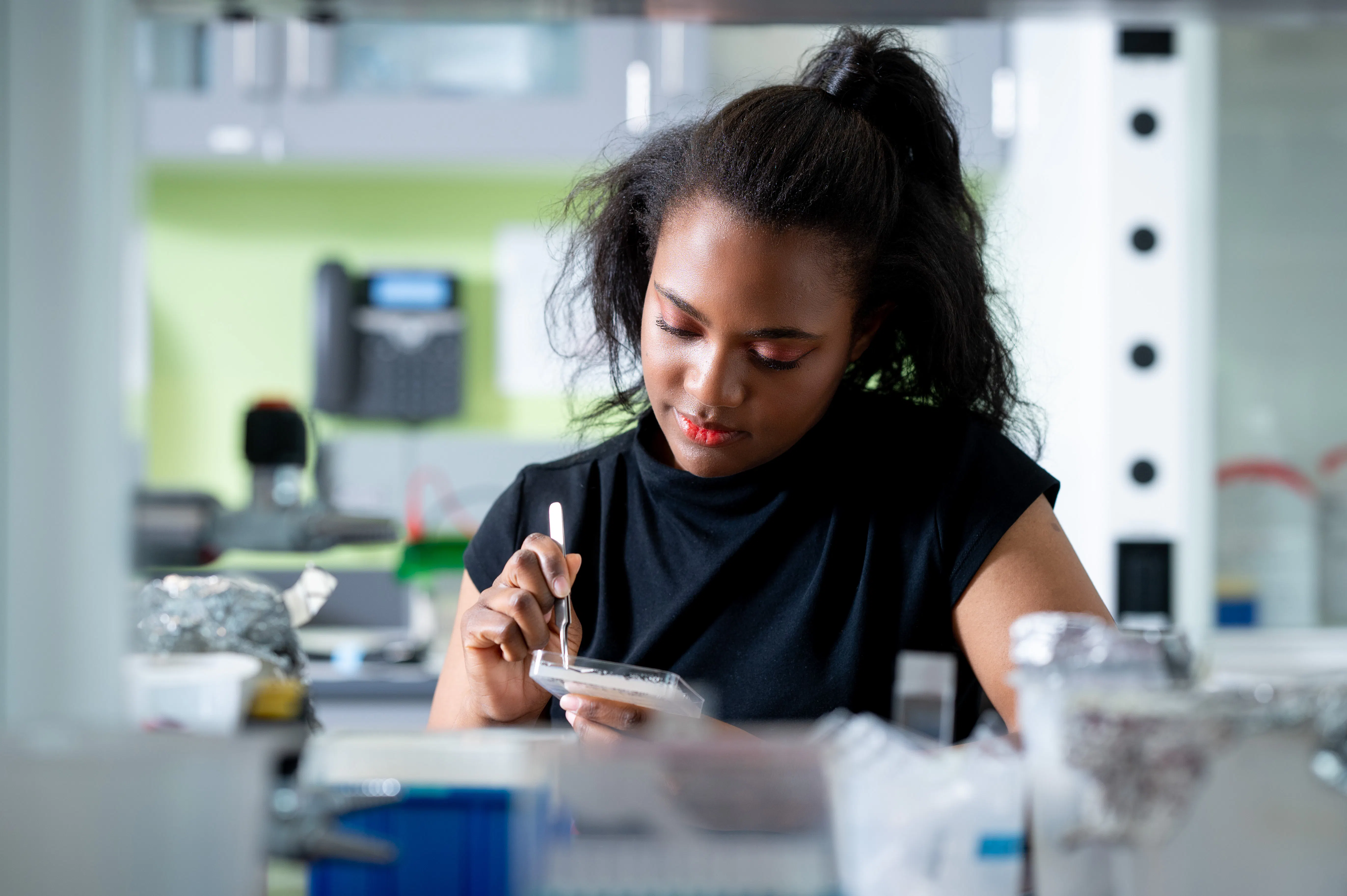Student working in a plant lab