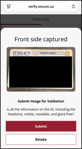 Screenshot of a blacked out drivers license