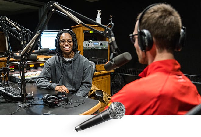 A student interviews another student about a campus event.
