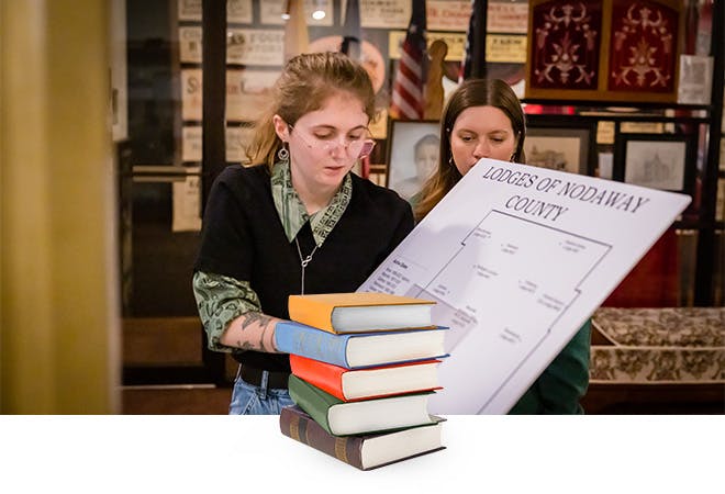 Students work on Nodaway County history.