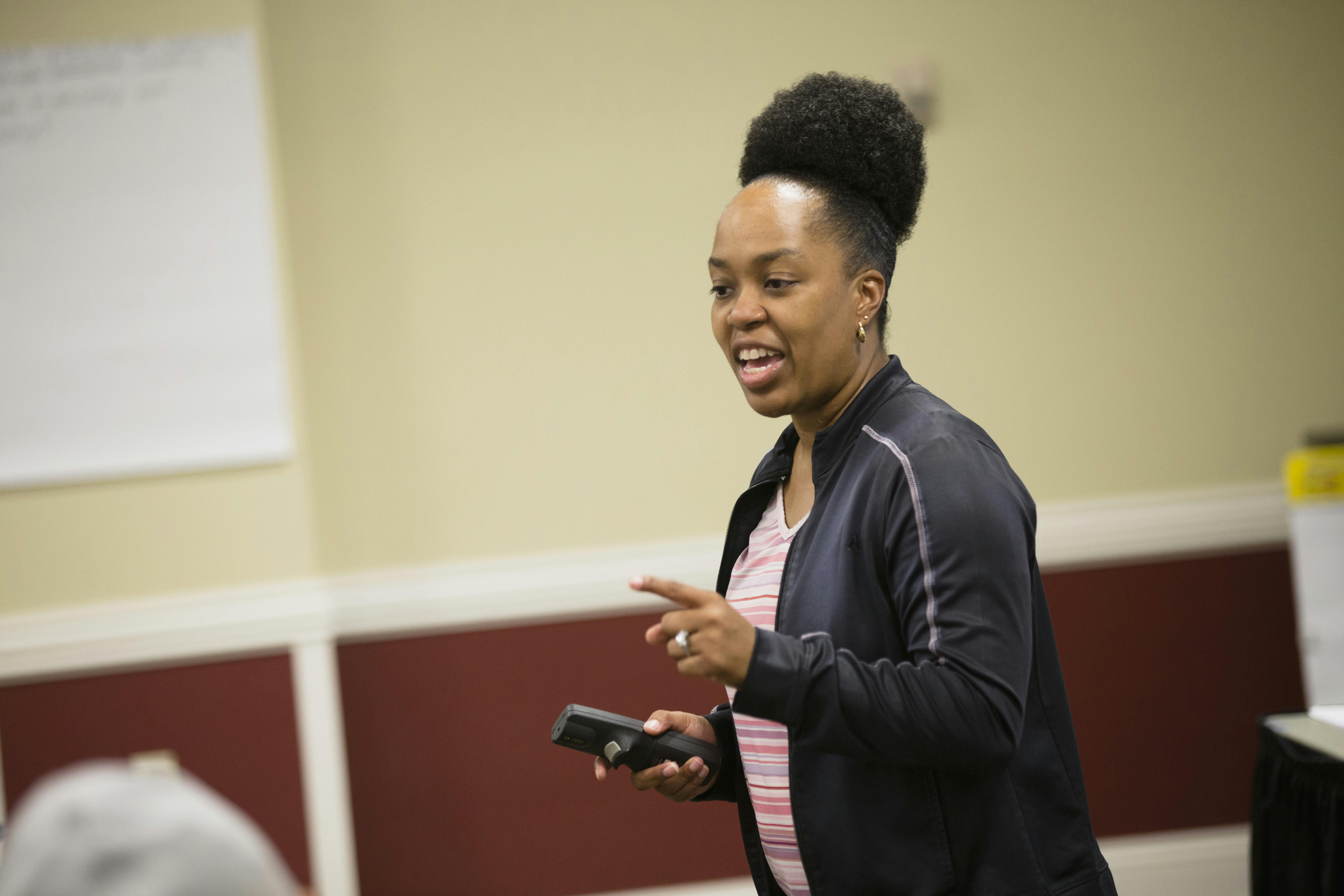 Dr. Shonta Smith teaching a class on campus