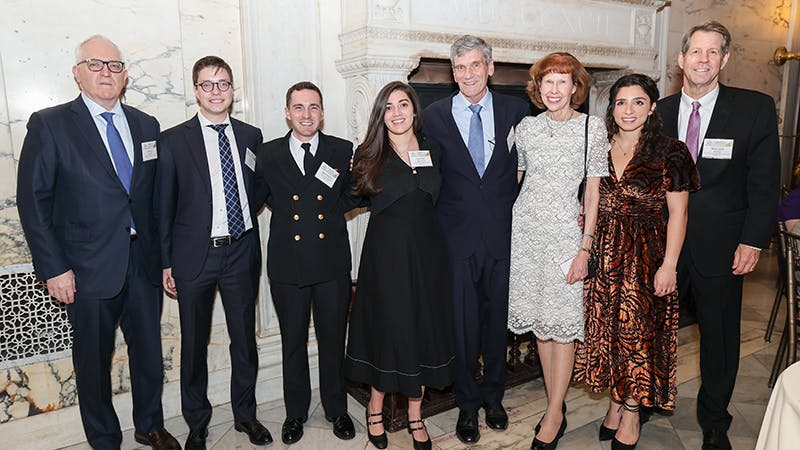 Vice President of The Wall Street Journal Editorial Pages Paul Gigot, TFAS President Roger Ream, and Paul and Nancy Rago met with current and former Rago Fellows: Elliot Kaufman, Matthew Taylor King, Faith Bottum and Carine Hajjar.