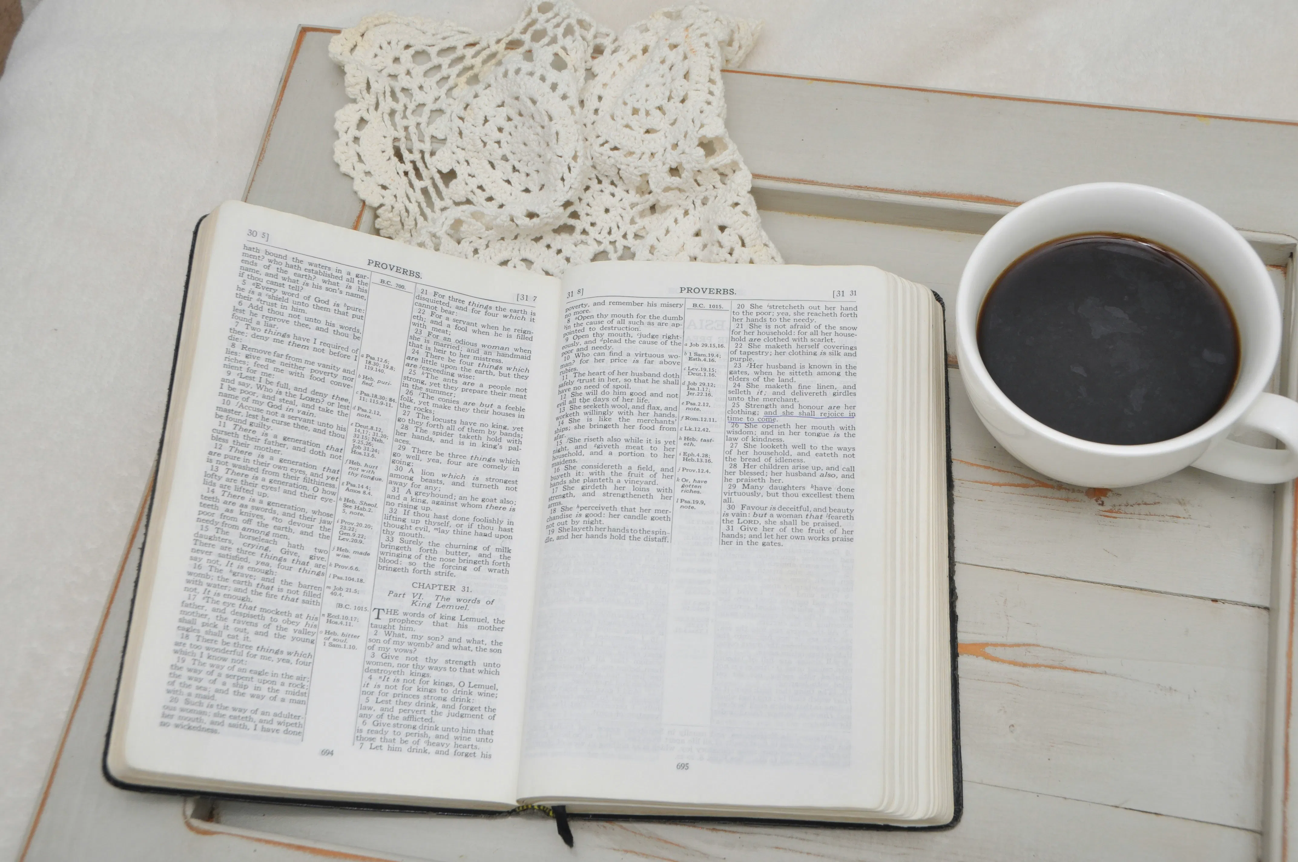Open Bible with a cup of coffee